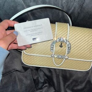 JIMMY CHOO Cheri Wallet W Chain Raffia LEATHER W Crystal Buckle